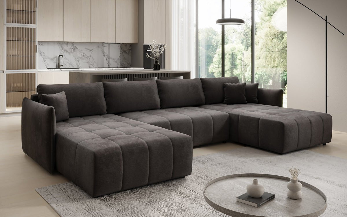 Designer sofa Velaro U with sleeping and folding function in velvet