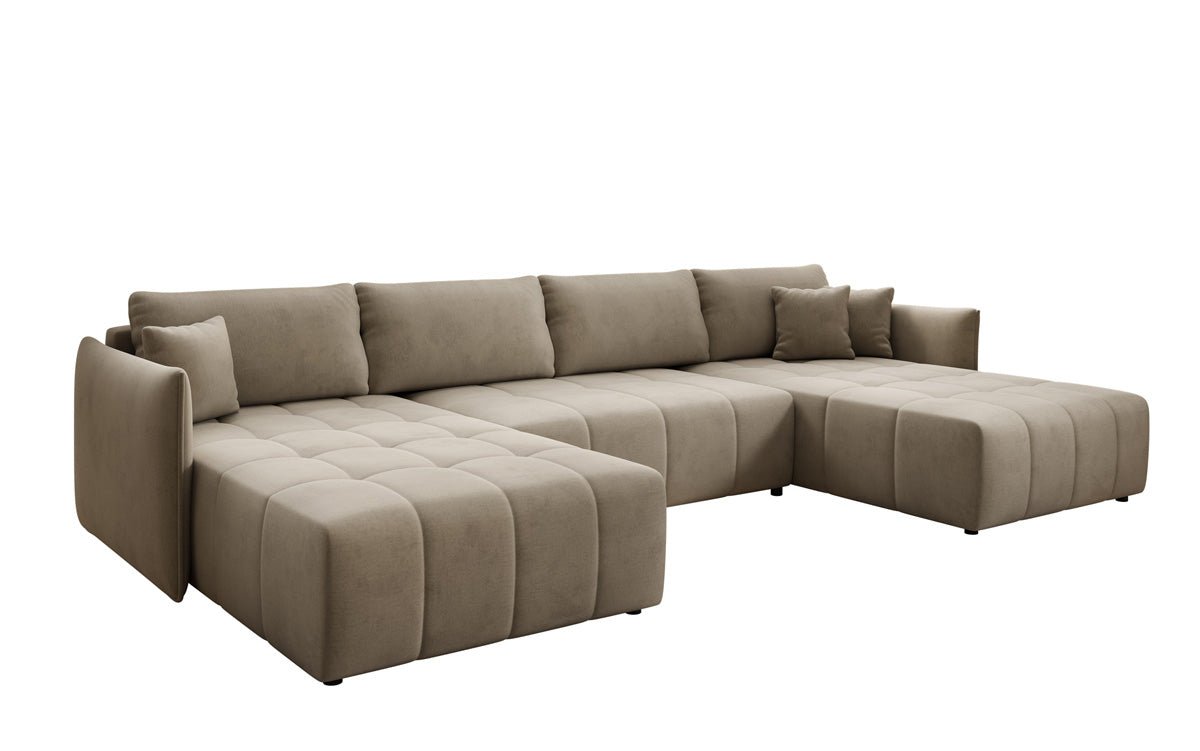 Designer sofa Velaro U with sleeping and folding function in velvet