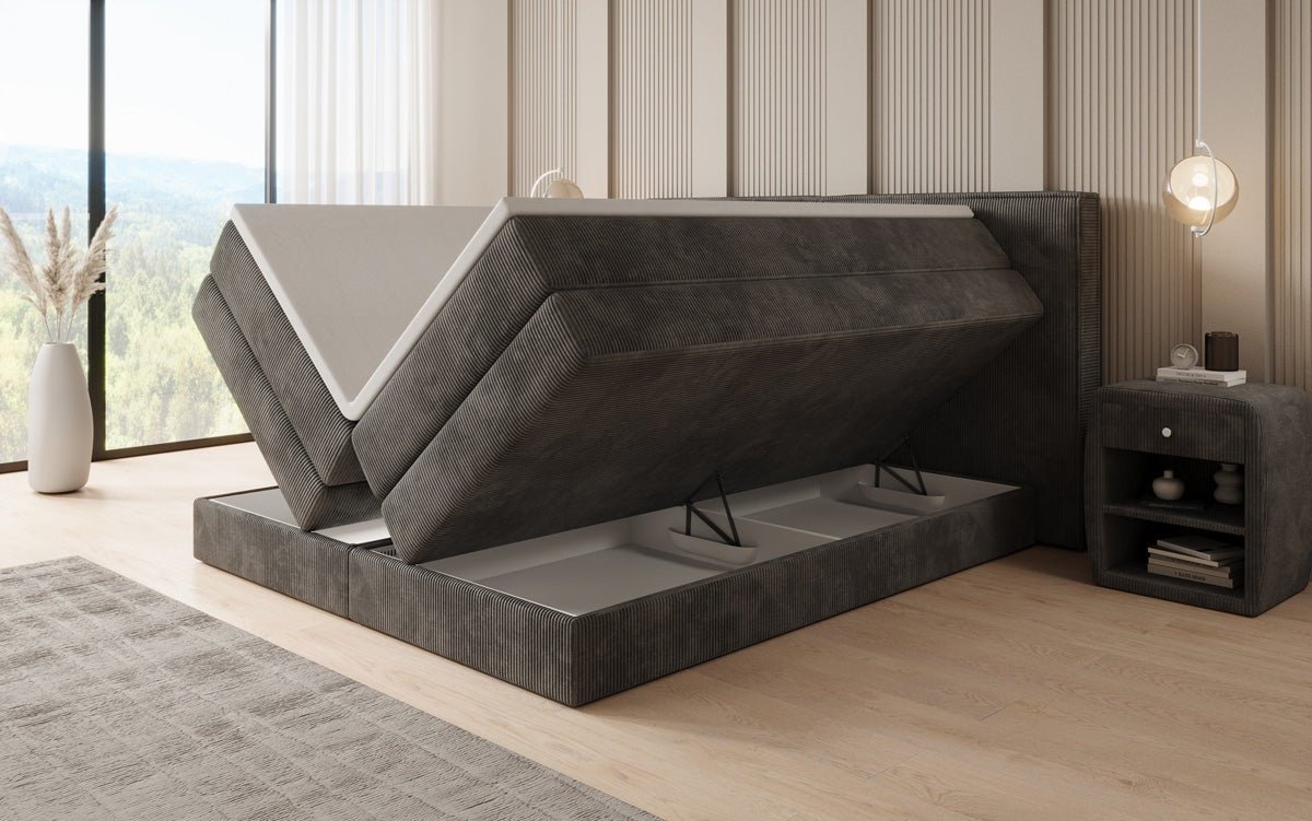 Box spring bed Ophelia with lift-up storage in Corduroy