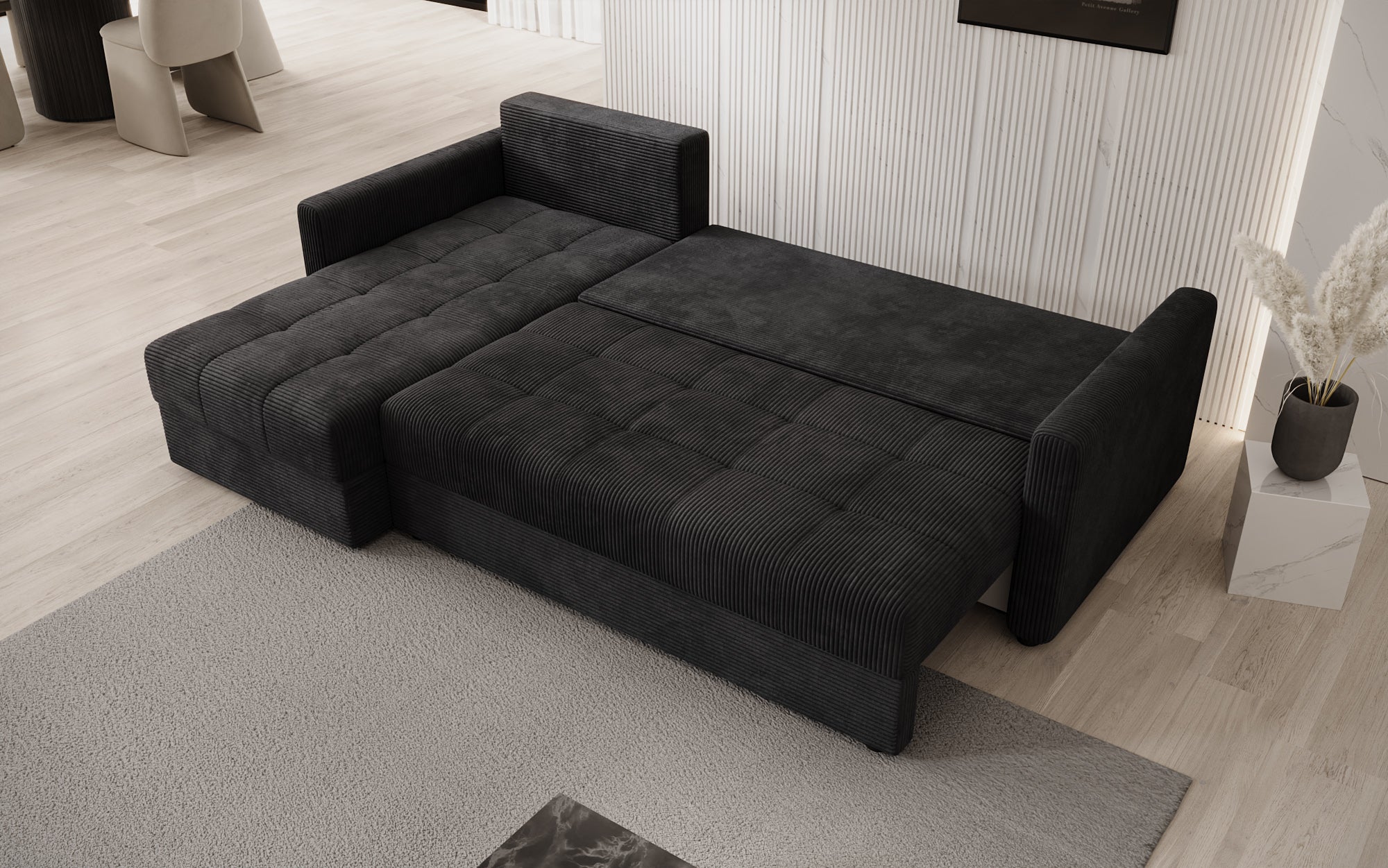 Designer Sofa Roma in Cord mit Schlaf- und Klappfunktion