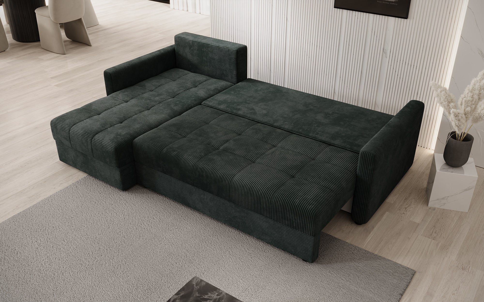 Designer Sofa Roma in Cord mit Schlaf- und Klappfunktion