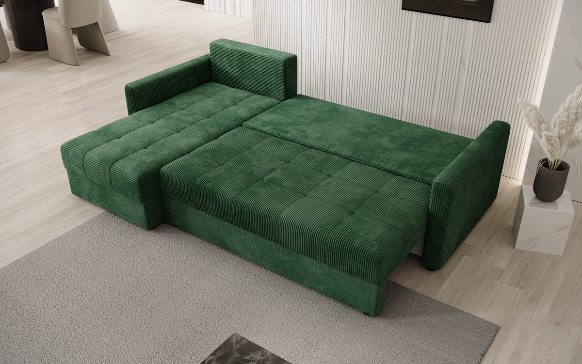 Designer Ecksofa Roma in Cord mit Schlaf- und Klappfunktion