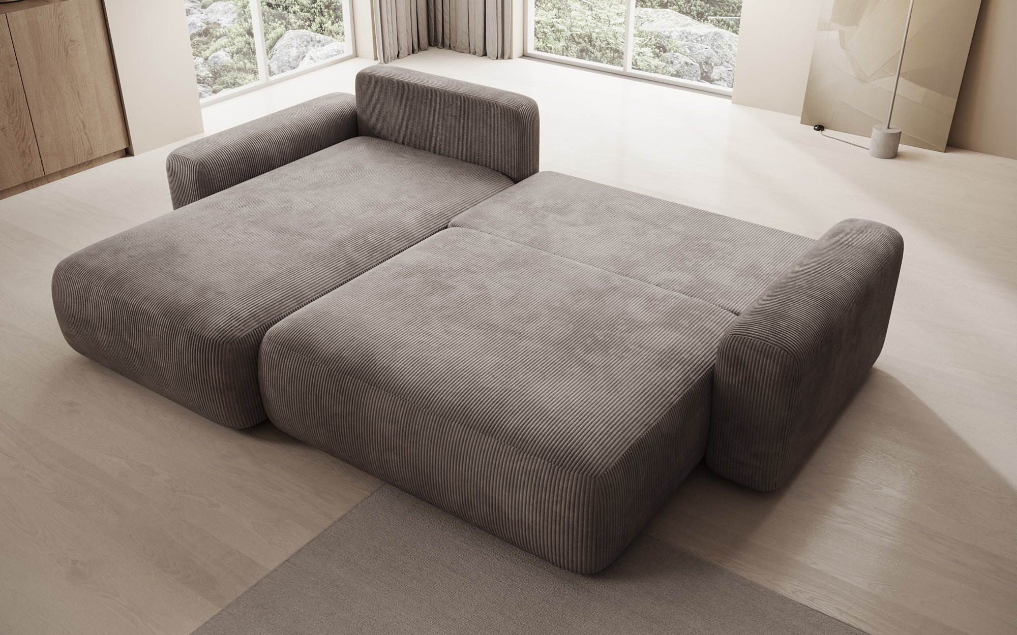 Designer Sofa Lola mit Schlaf- und Klappfunktion in Cord