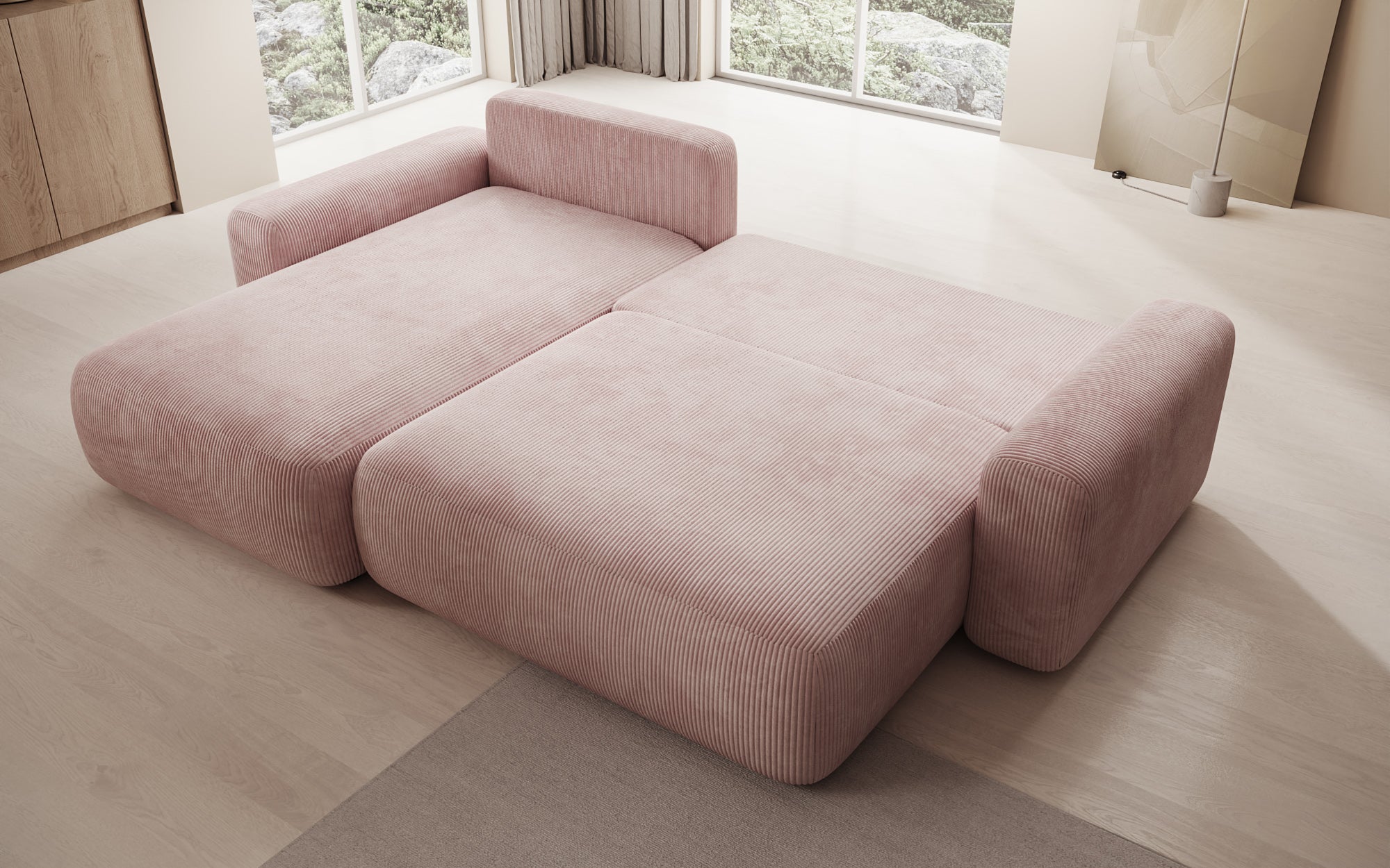 Designer Sofa Lola mit Schlaf- und Klappfunktion in Cord