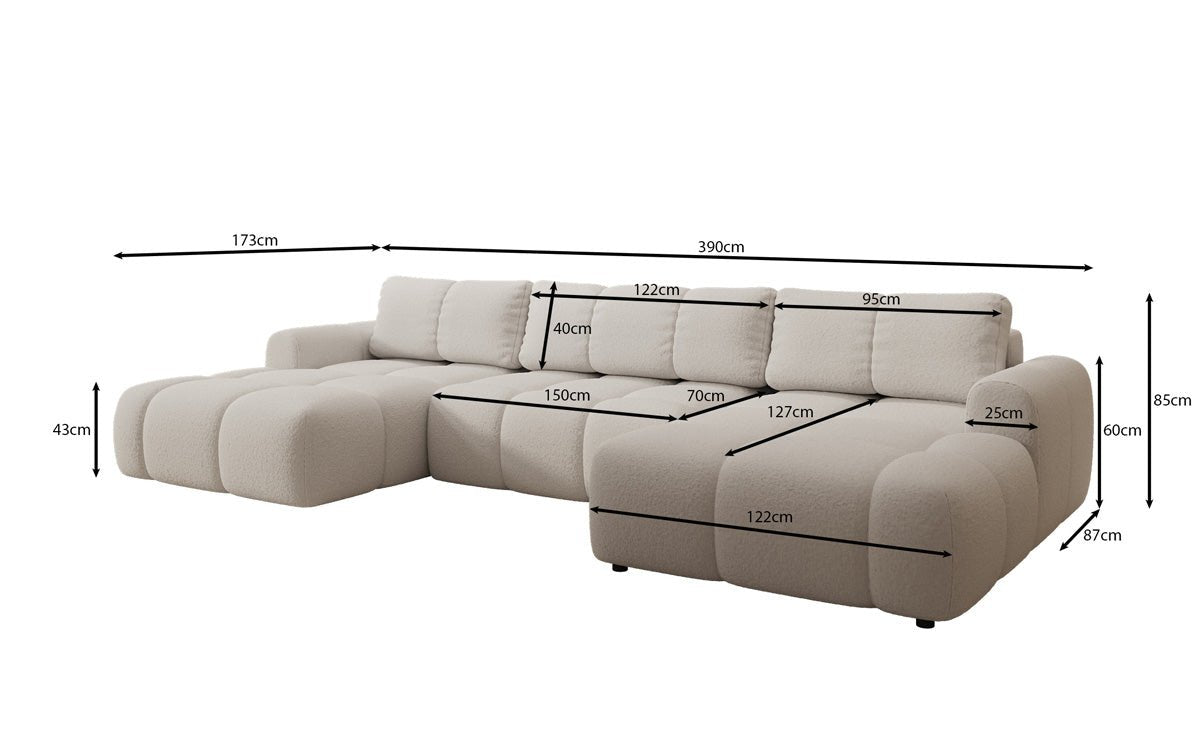 Designer Sofa Analfi U mit Schlaf- und Klappfunktion in Bouclé