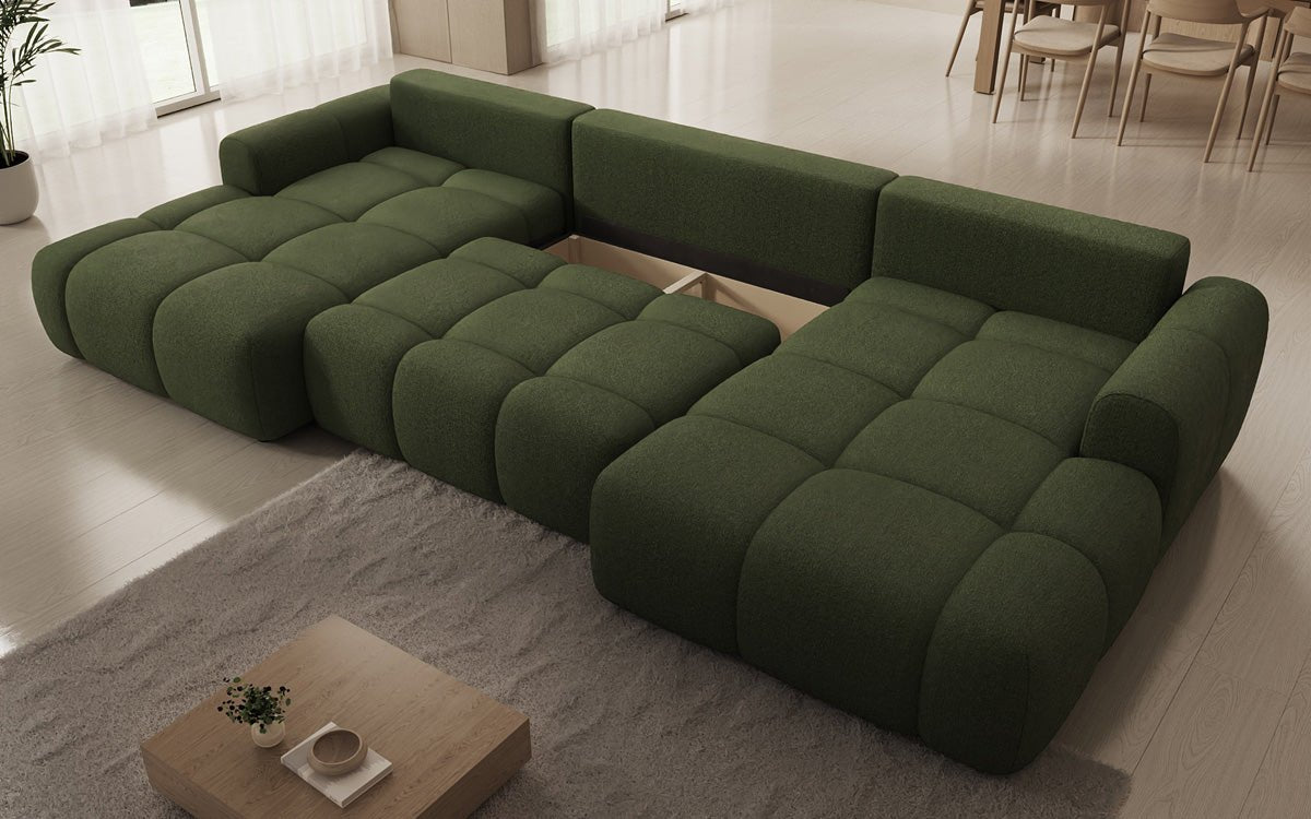 Designer Sofa Analfi U mit Schlaf- und Klappfunktion in Bouclé