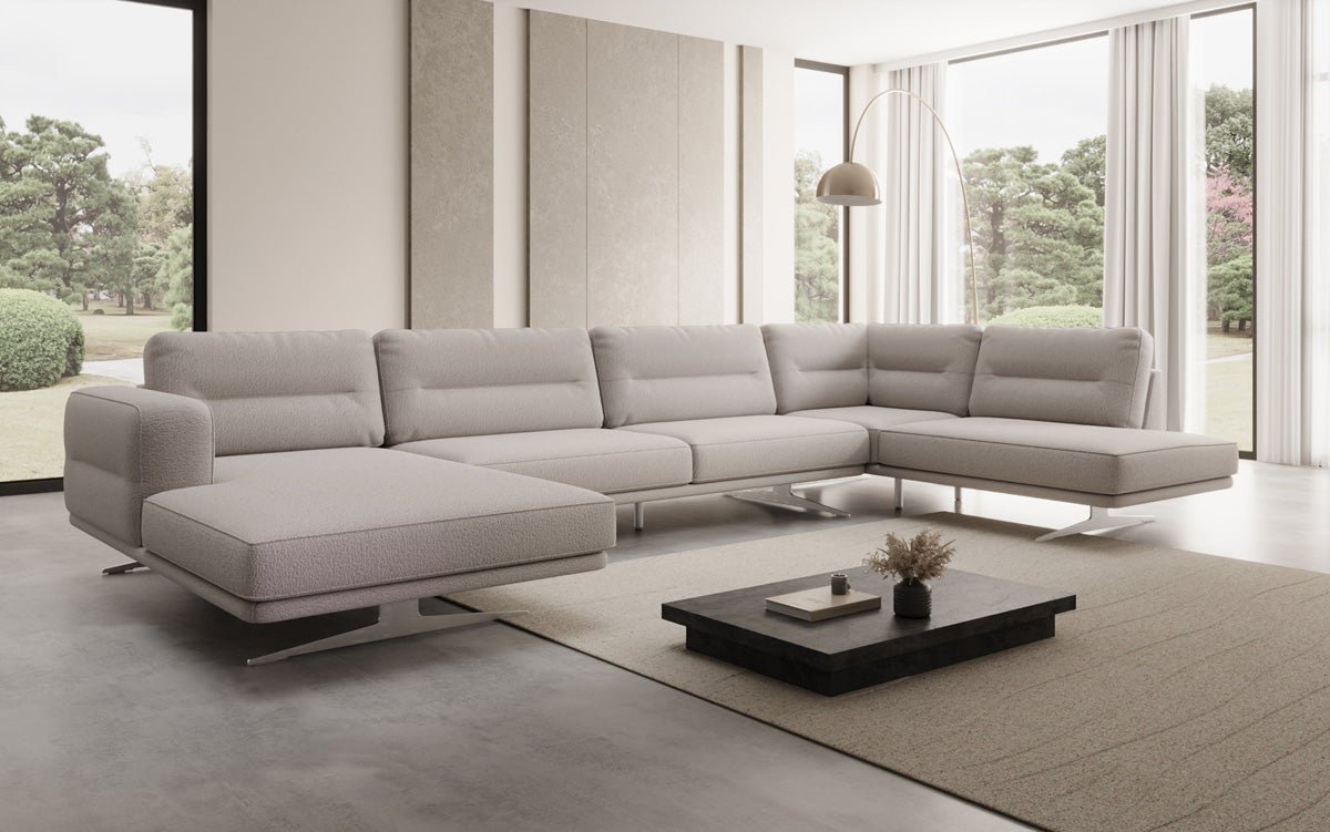 Designer U-Shaped Sectional Sofa Torino in Bouclé