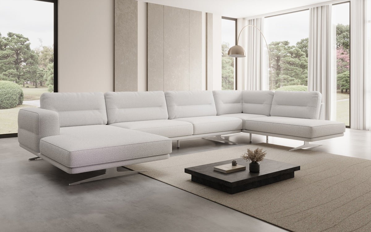 Designer U-Shaped Sectional Sofa Torino in Bouclé