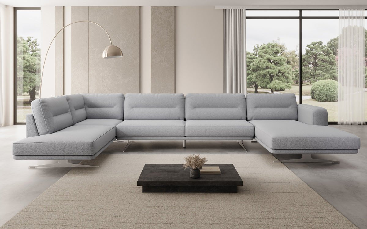 Designer U-Shaped Sectional Sofa Torino in Bouclé