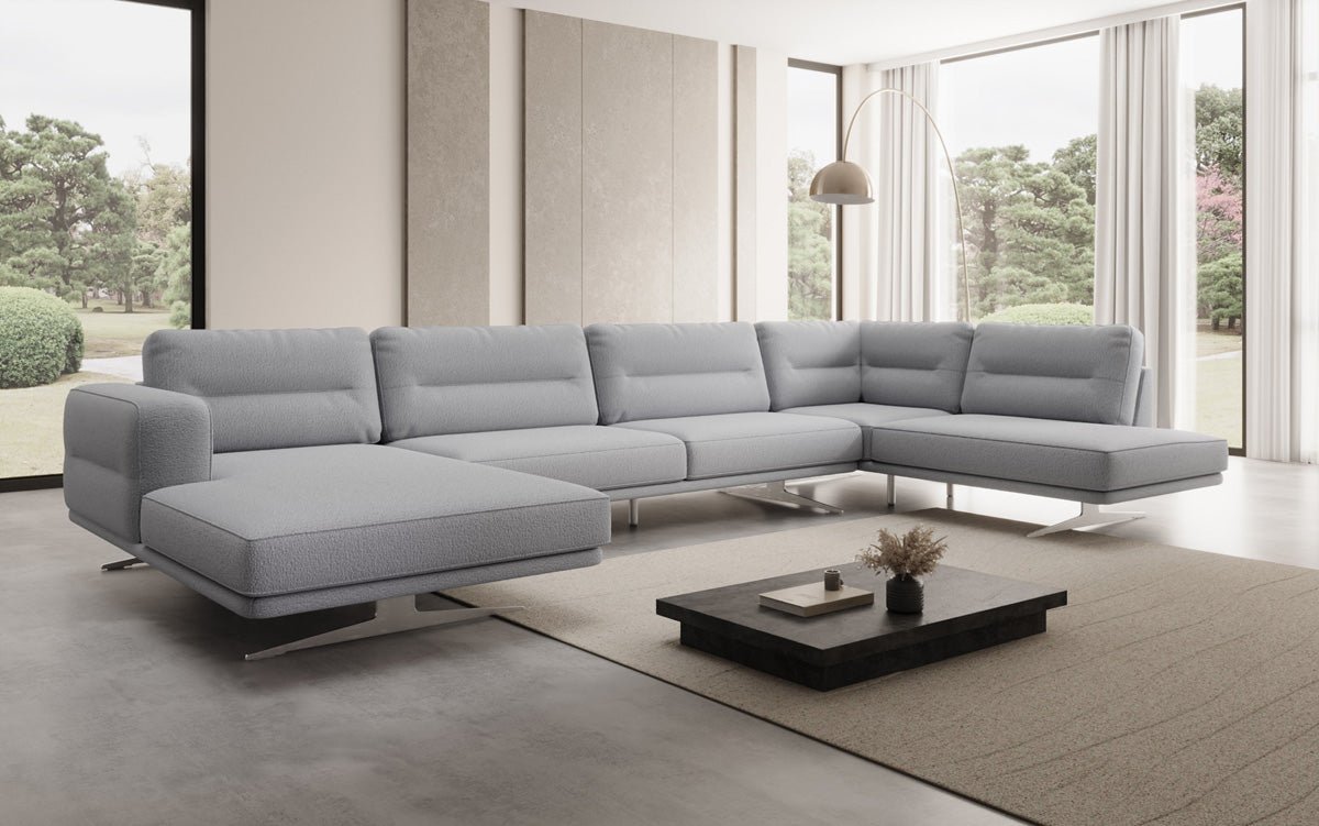 Designer U-Shaped Sectional Sofa Torino in Bouclé