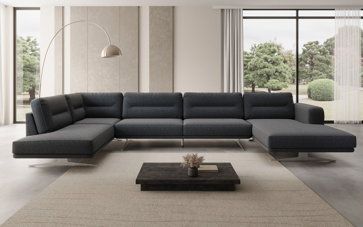 Designer U-Shaped Sectional Sofa Torino in Bouclé