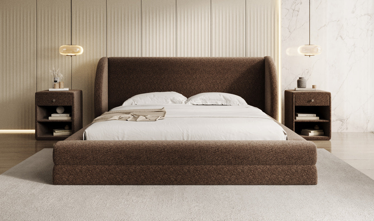 Designer Upholstered Bed Liv in Textured Fabric with Storage