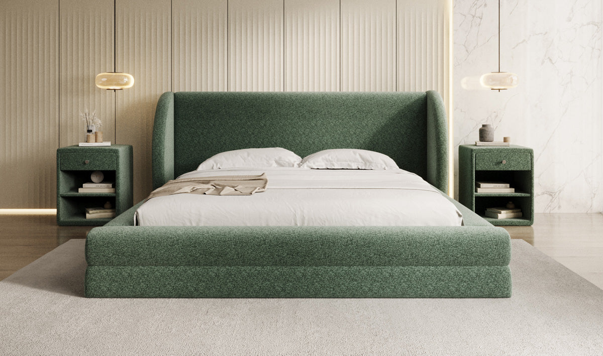 Designer Upholstered Bed Liv in Textured Fabric with Storage