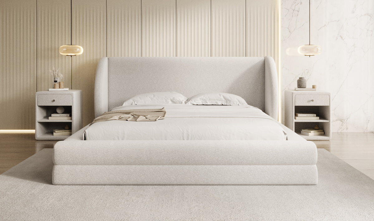 Designer Upholstered Bed Liv in Textured Fabric with Storage