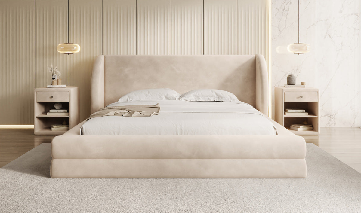 Designer upholstered bed Liv in velvet with storage
