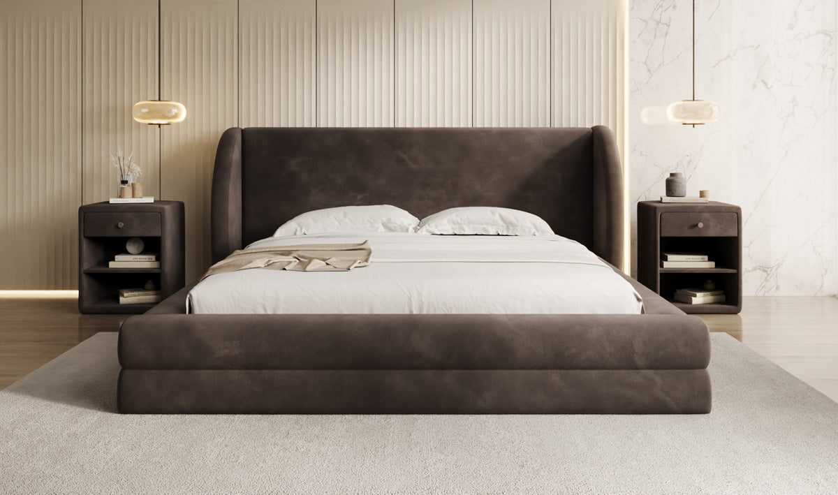 Designer upholstered bed Liv in velvet with storage