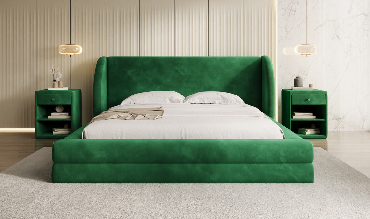 Designer upholstered bed Liv in velvet with storage