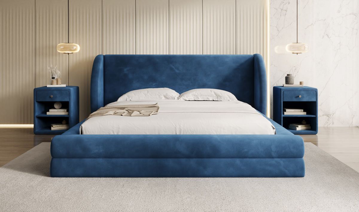 Designer upholstered bed Liv in velvet with storage