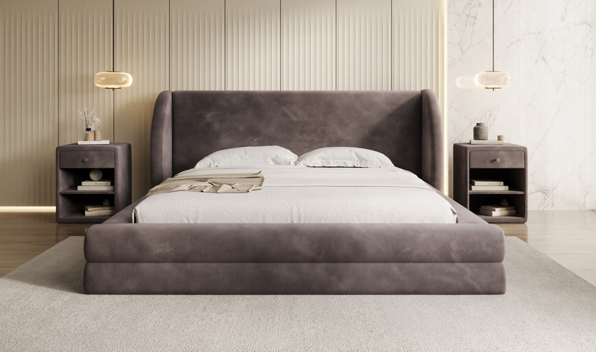 Designer upholstered bed Liv in velvet with storage