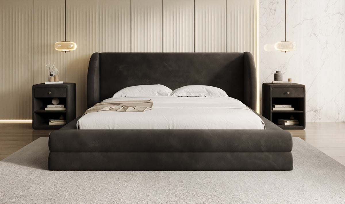 Designer upholstered bed Liv in velvet with storage