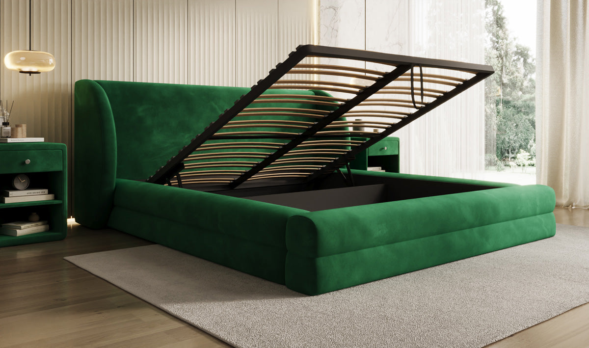 Designer upholstered bed Liv in velvet with storage