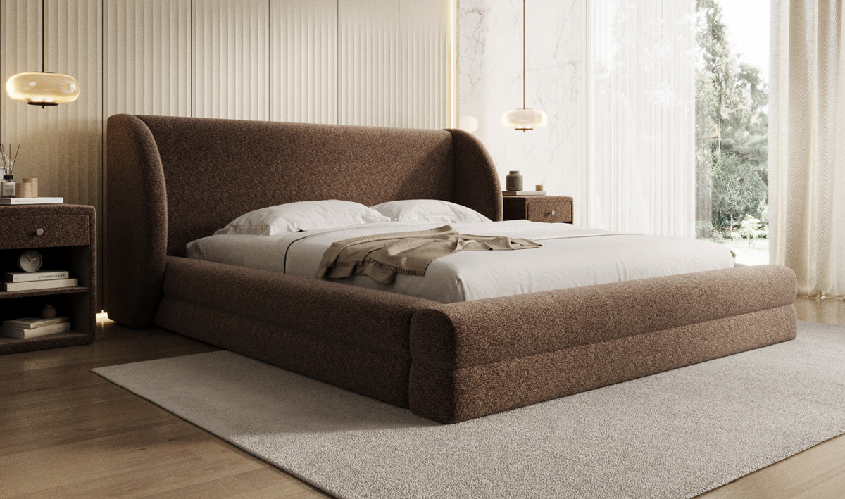 Designer Upholstered Bed Liv in Textured Fabric with Storage