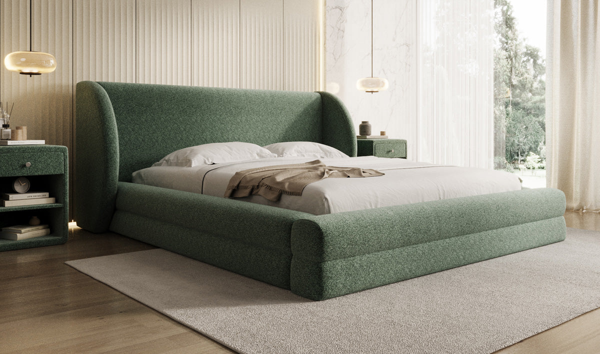 Designer Upholstered Bed Liv in Textured Fabric with Storage