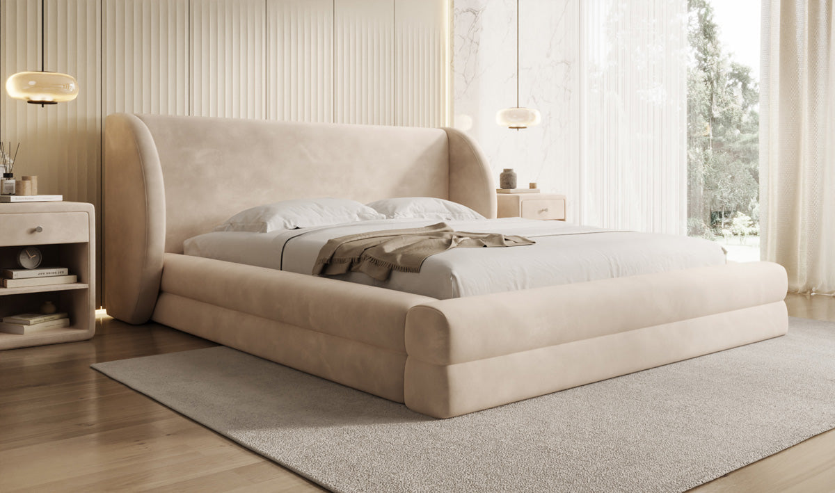 Designer upholstered bed Liv in velvet with storage