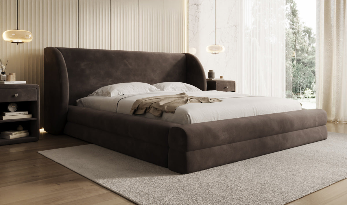 Designer upholstered bed Liv in velvet with storage