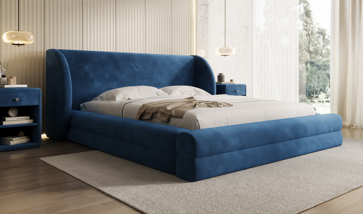 Designer upholstered bed Liv in velvet with storage