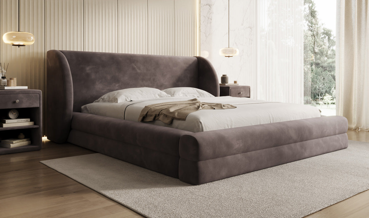 Designer upholstered bed Liv in velvet with storage