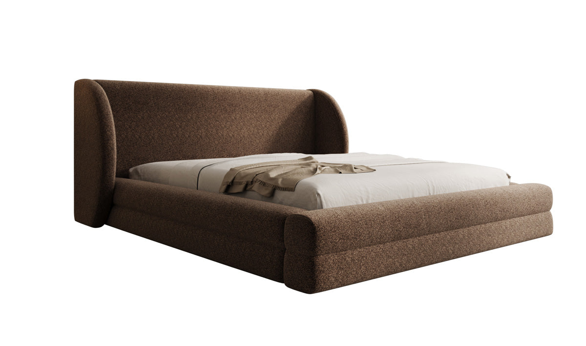 Designer Upholstered Bed Liv in Textured Fabric with Storage