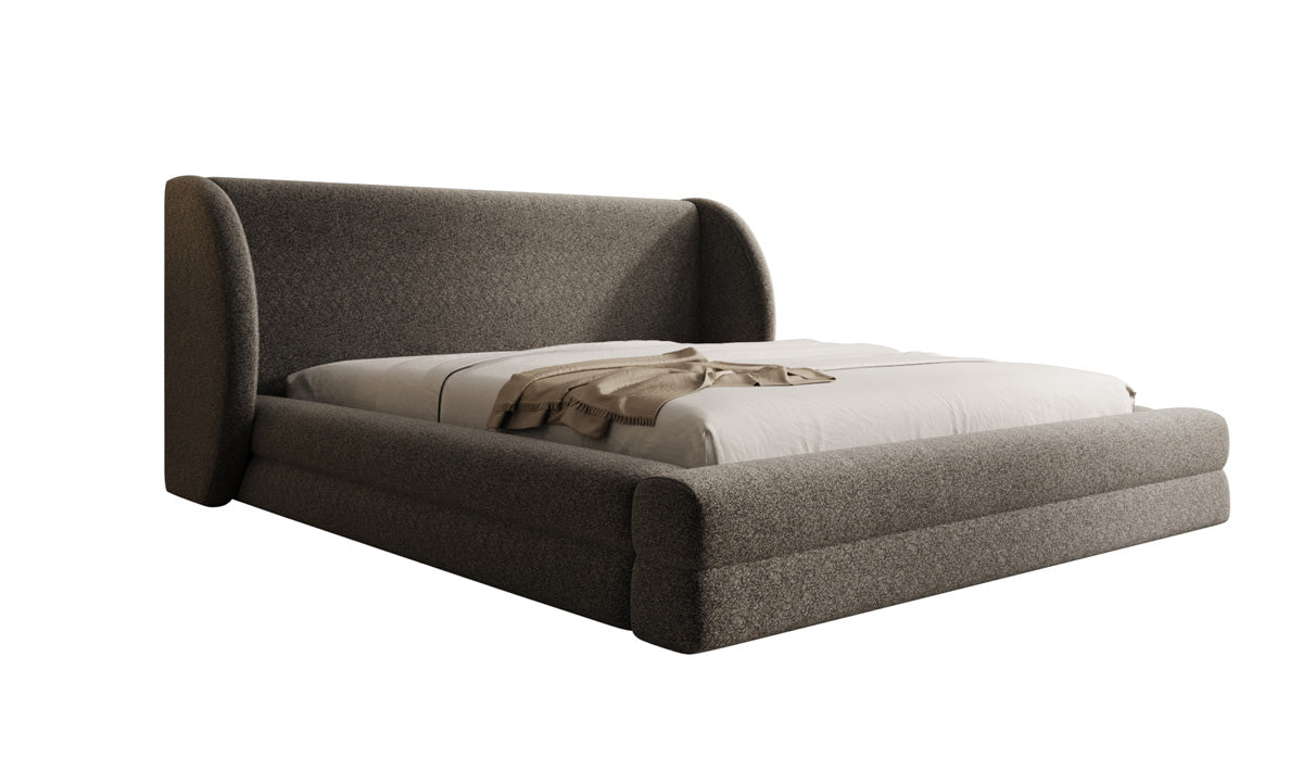Designer Upholstered Bed Liv in Textured Fabric with Storage