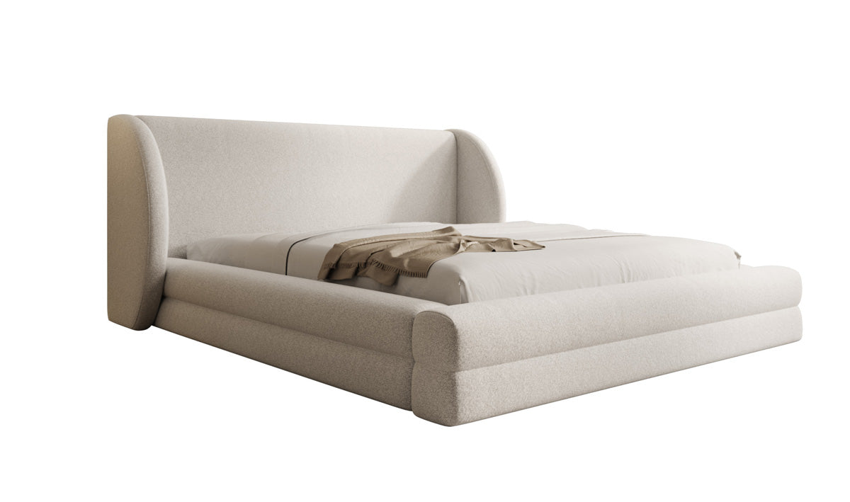 Designer Upholstered Bed Liv in Textured Fabric with Storage
