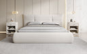 Designer upholstered bed Gioia in teddy bouclé with storage