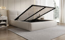 Designer upholstered bed Gioia in teddy bouclé with storage