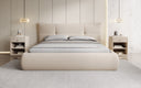 Designer upholstered bed Gioia in teddy bouclé with storage