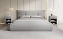 Designer upholstered bed Gioia in teddy bouclé with storage