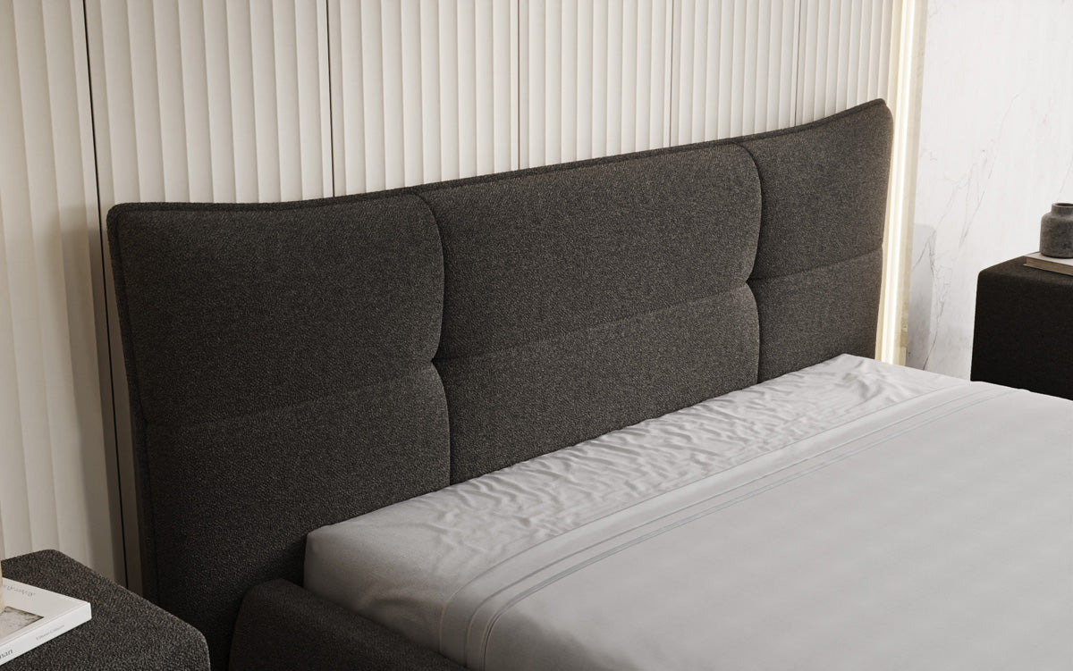 Designer upholstered bed Gioia in teddy bouclé with storage