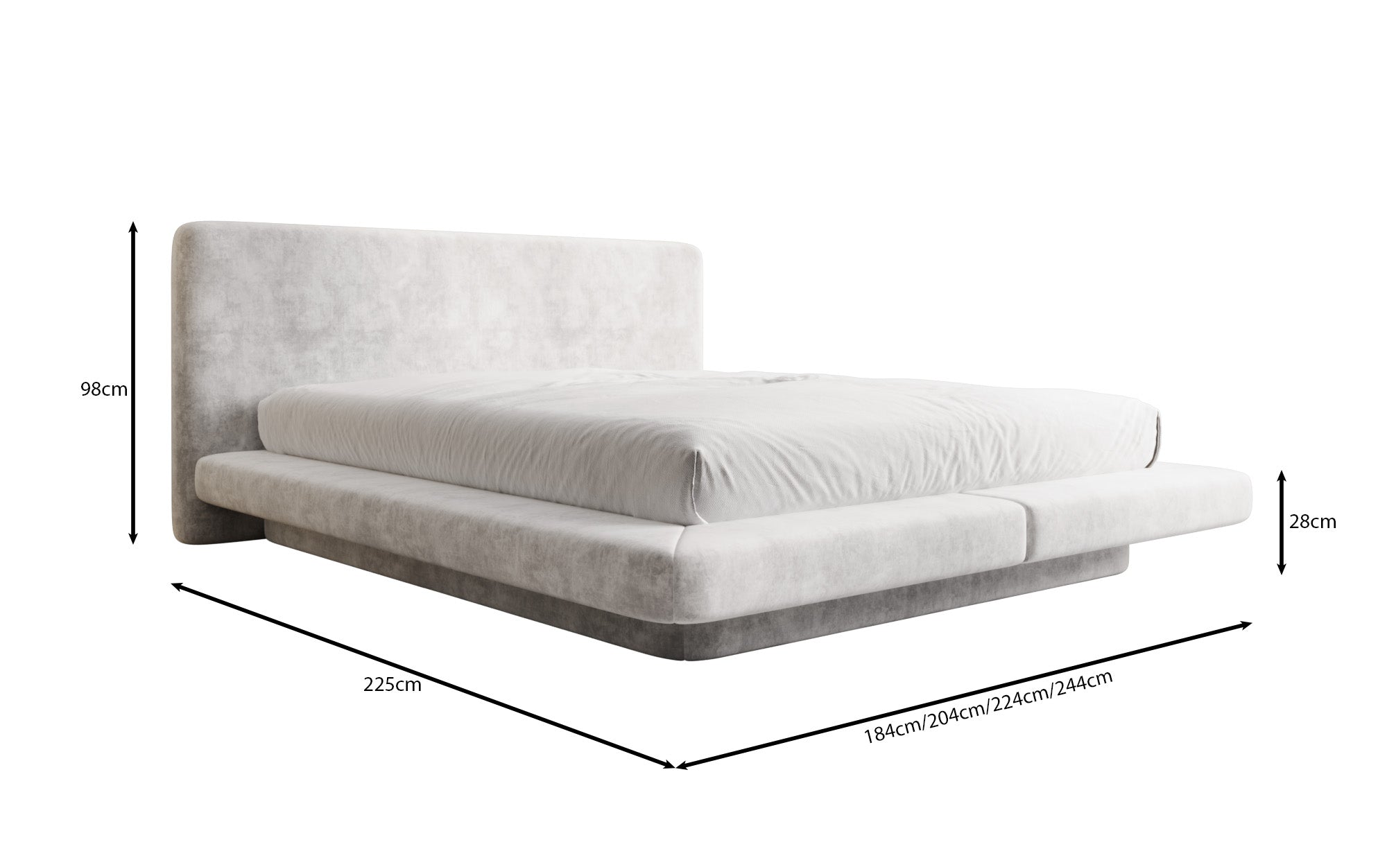Designer upholstered bed Yumi in velvet