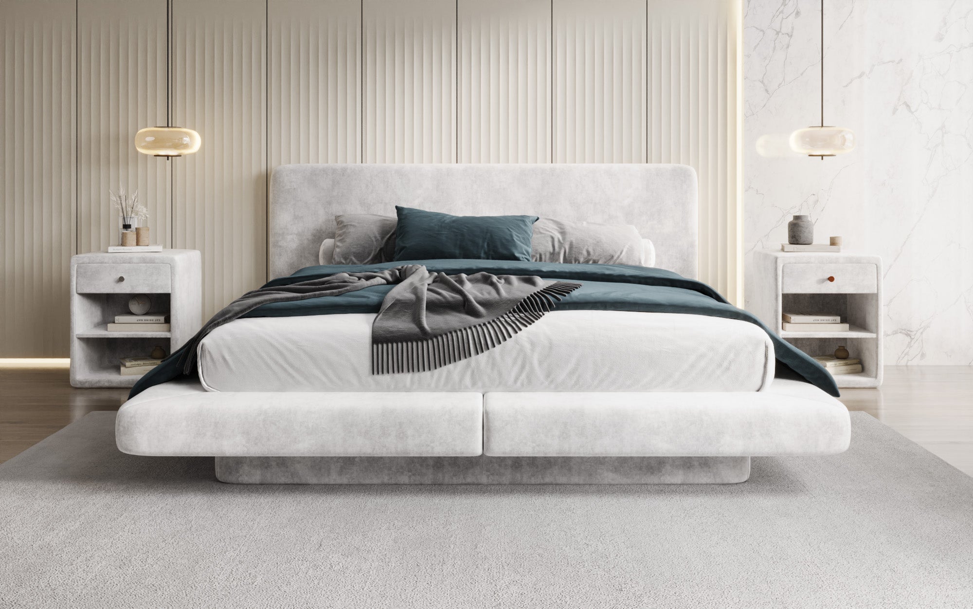 Designer upholstered bed Yumi in velvet