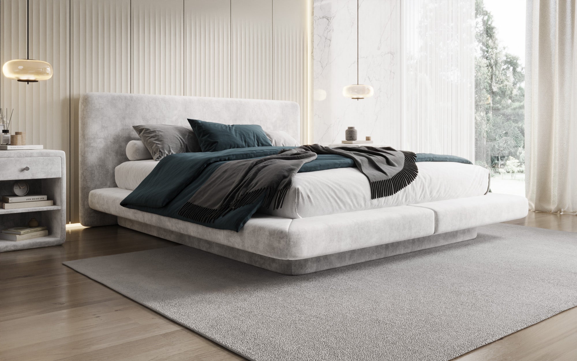 Designer upholstered bed Yumi in velvet