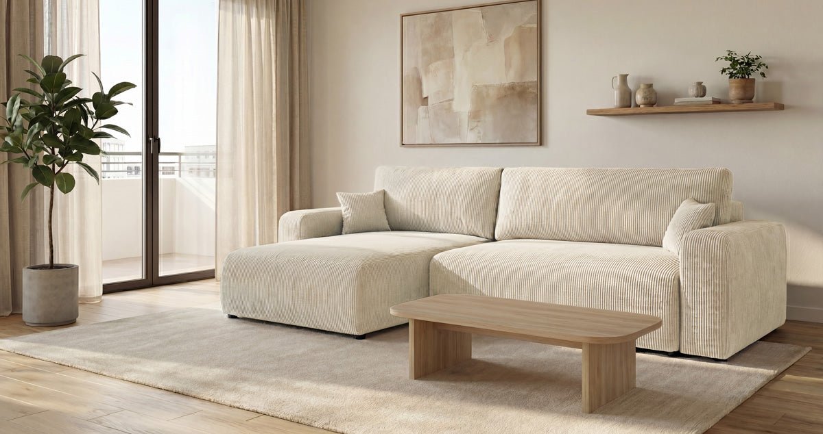 Designer Sofa Noma mit Schlaf- und Klappfunktion in Cord