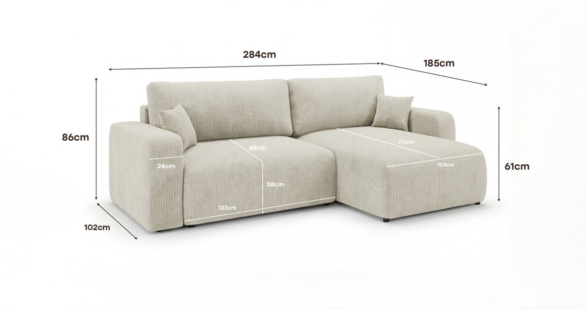 Designer Sofa Noma mit Schlaf- und Klappfunktion in Cord