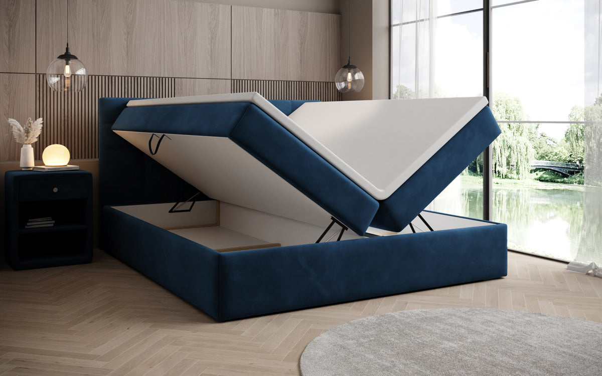 Lux velvet box spring bed with storage