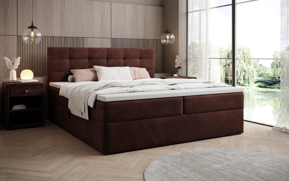 Lux velvet box spring bed with storage