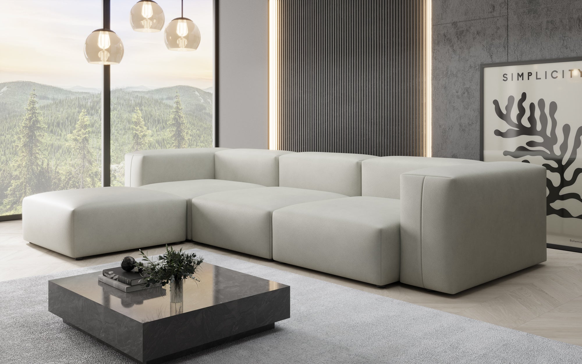 Designer L Sofa Snug in Genuine Leather