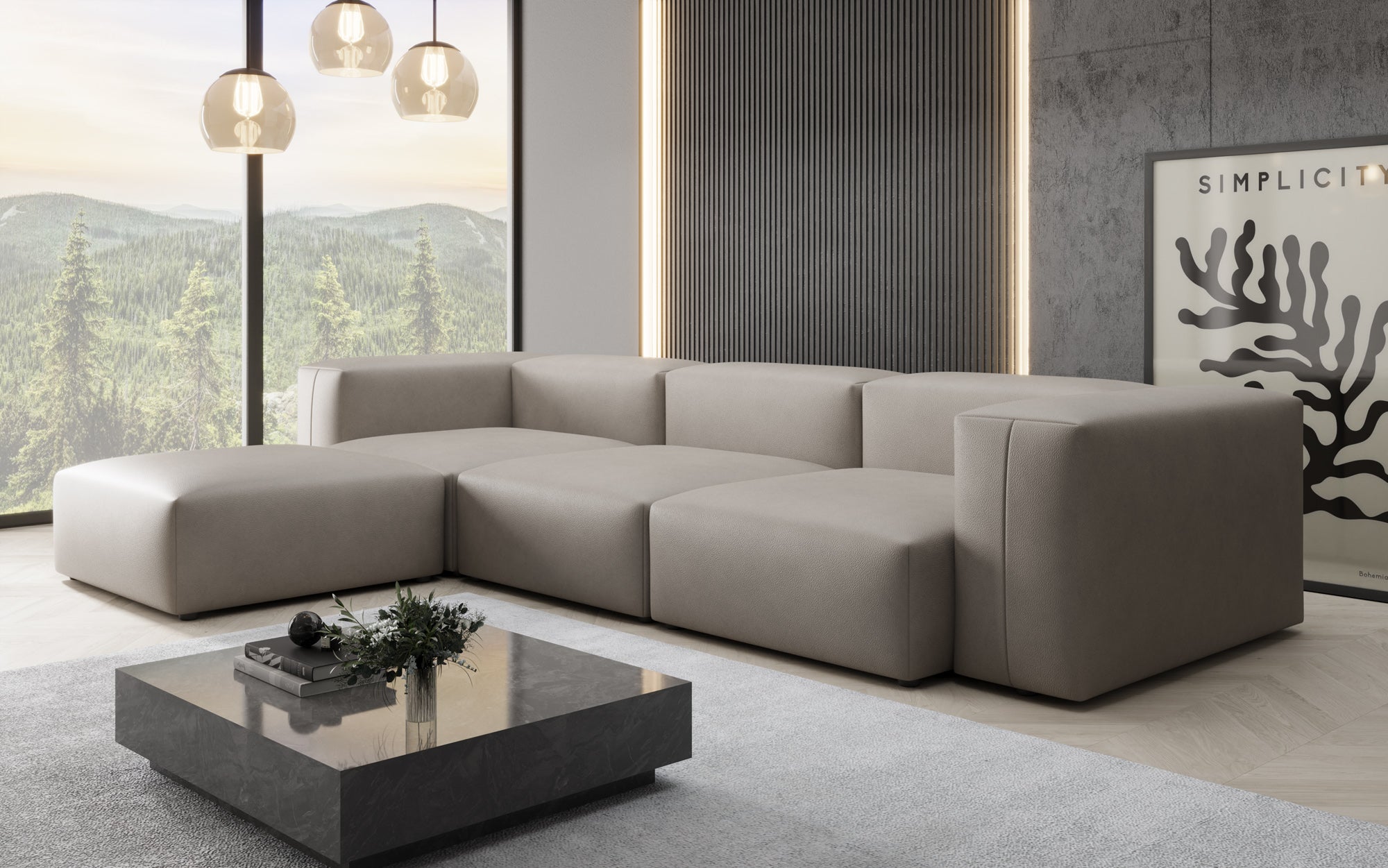 Designer L Sofa Snug in Genuine Leather