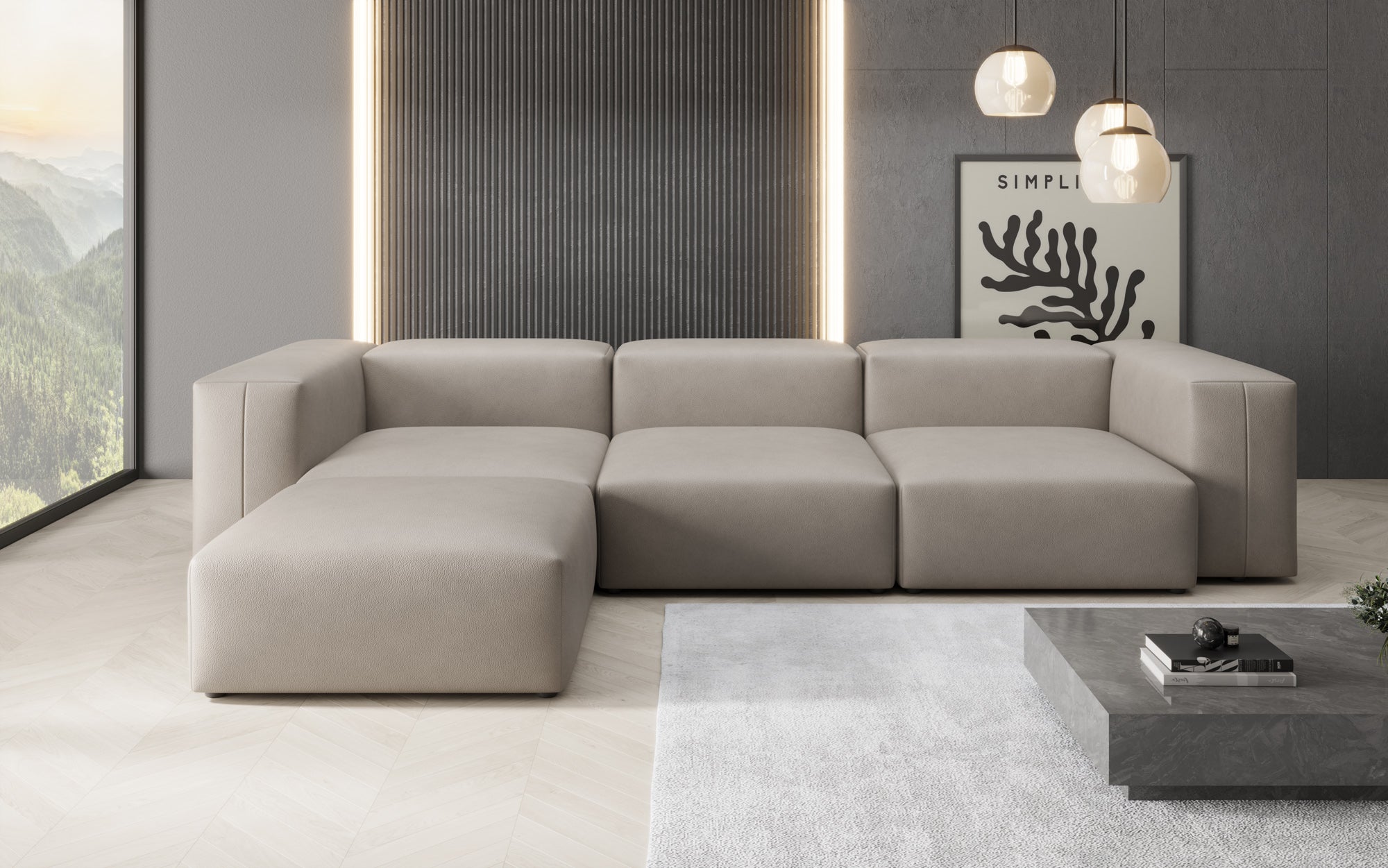 Designer L Sofa Snug in Genuine Leather