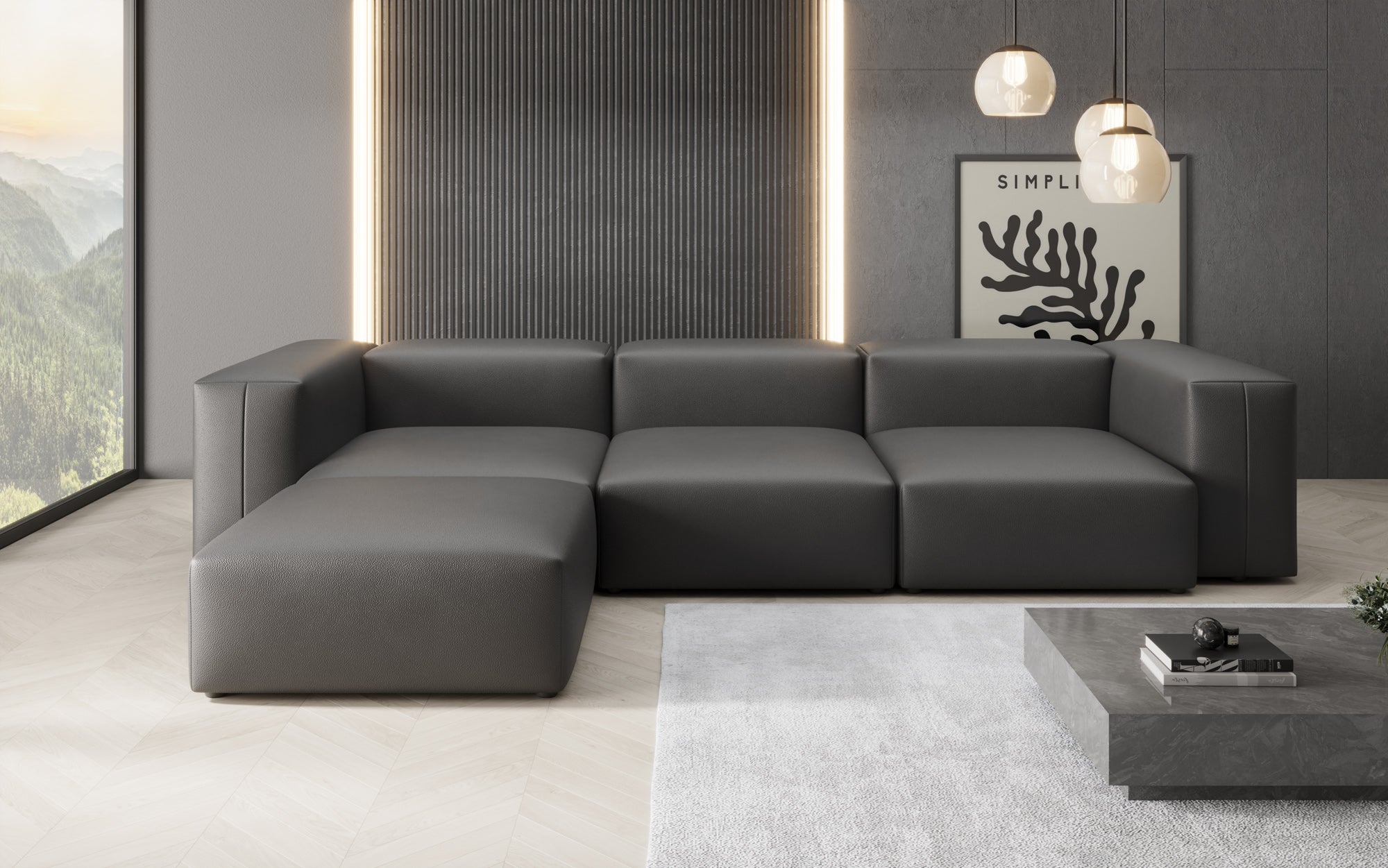 Designer L Sofa Snug in Genuine Leather